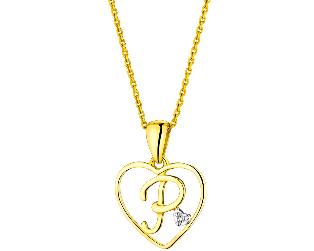 Gold pendant with diamond - letter P, heart 0,005 ct - fineness 9 K - Ref  No /P / Apart