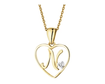 Zawieszka z żółtego złota z diamentem - litera N, serce - 0,005 ct - próba 375