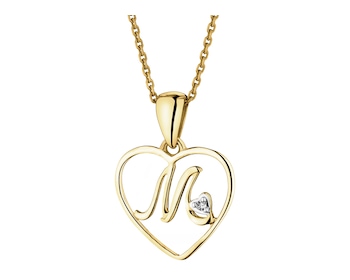 Zawieszka z żółtego złota z diamentem - litera M, serce - 0,005 ct - próba 375