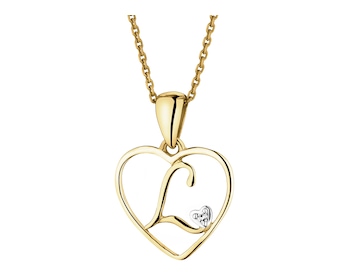 Zawieszka z żółtego złota z diamentem - litera L, serce - 0,005 ct - próba 375