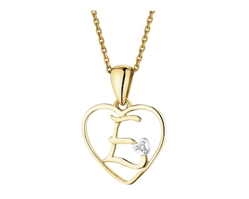 Zawieszka z żółtego złota z diamentem - litera E, serce - 0,005 ct - próba 375
