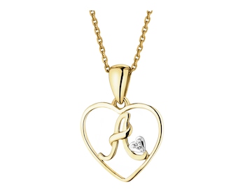 Zawieszka z żółtego złota z diamentem - litera A, serce - 0,005 ct - próba 375