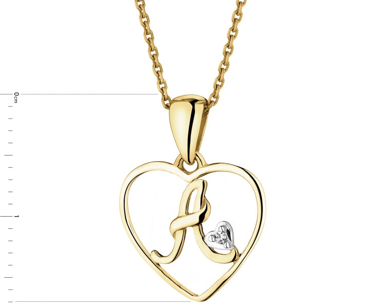 Zawieszka z żółtego złota z diamentem - litera A, serce - 0,005 ct - próba 375