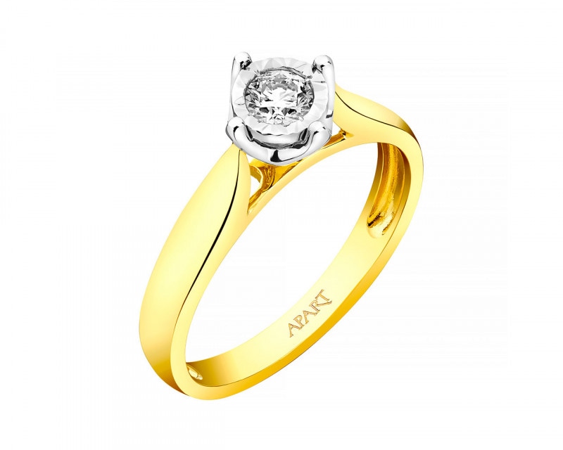 14ct Yellow Gold, White Gold Ring with Diamond 0,15 ct - fineness 585