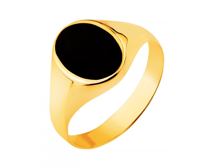 Złoty pierścionek z onyksem rekonstruowanym - sygnet