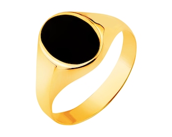 Złoty pierścionek z onyksem rekonstruowanym - sygnet