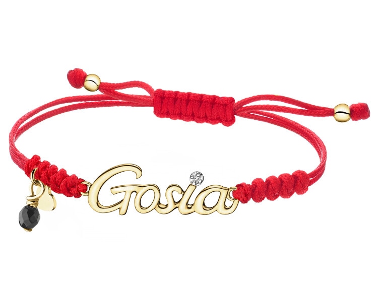 Bransoletka z diamentem, agatem i elementami żółtego złota - Gosia - próba 375