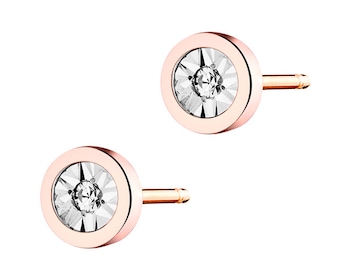 9ct Pink Gold, White Gold Earrings with Diamonds 0,02 ct - fineness 9 K