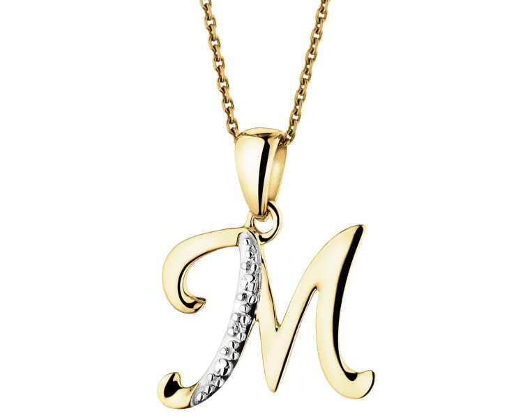 Zawieszka z żółtego złota z diamentem - litera M - 0,003 ct - próba 375