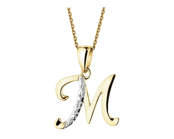 Zawieszka z żółtego złota z diamentem - litera M - 0,003 ct - próba 375