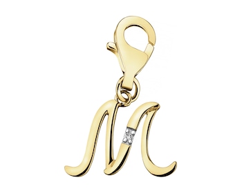 Zawieszka charms z żółtego złota z diamentem - litera M - 0,004 ct - próba 375