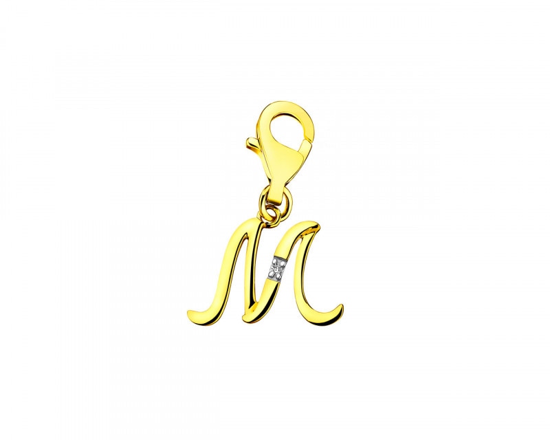 Zawieszka charms z żółtego złota z diamentem - litera M 0,004 ct - próba 375