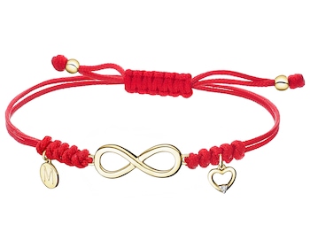 Bransoletka z elementami żółtego złota i diamentem - nieskończoność, litera M, serce - 0,005 ct - próba 375