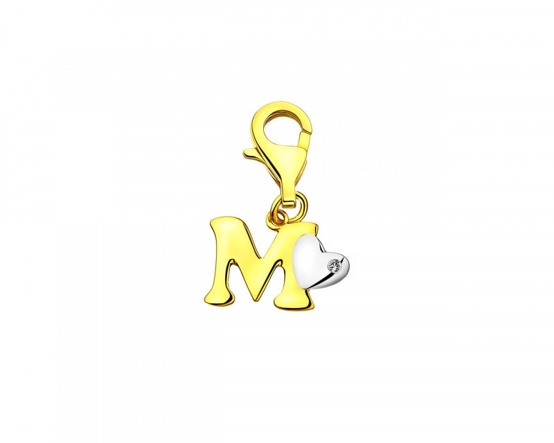 Zawieszka charms z żółtego złota z diamentem - litera M 0,004 ct - próba 375