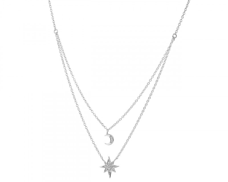 Stříbrný náhrdelník se zirkony - hvězda, půlměsíc