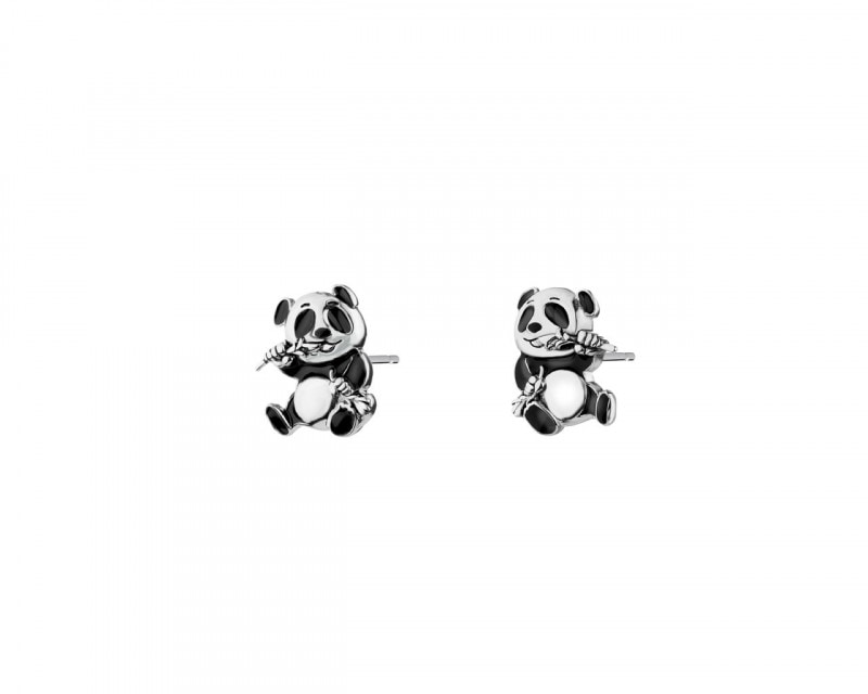 Kolczyki srebrne z emalią - panda