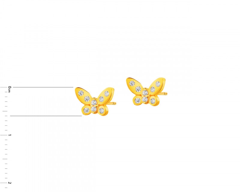 Złote kolczyki z cyrkoniami  - motyle