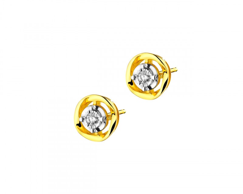 9ct Yellow Gold, White Gold Earrings with Diamonds 0,05 ct - fineness 375