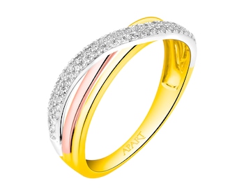 Ring of yellow, white and rose gold with diamonds 0,16 ct - fineness 14 K