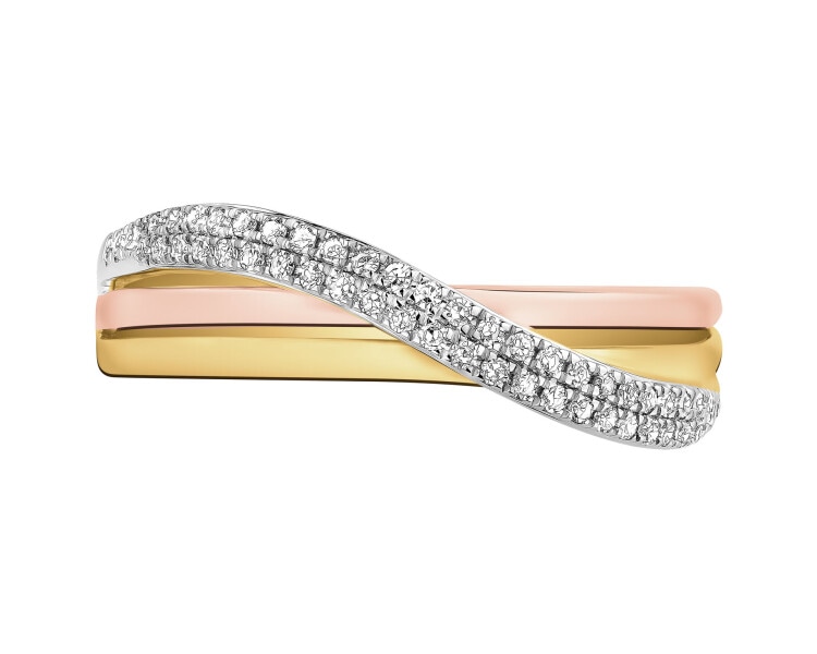 Ring of yellow, white and rose gold with diamonds - 0,15 ct - fineness 14 K