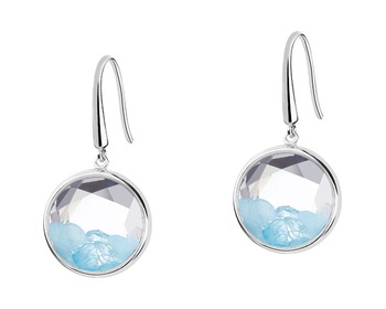 Rhodium-Plated Brass, Rhodium-Plated Silver Earrings with Aquamarine