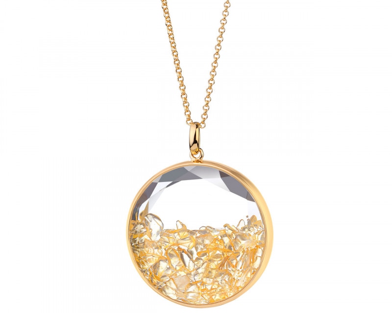 Zlacený náhrdelník z mosazi s citrínem a sklem