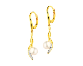 9ct Yellow Gold Earrings with Diamonds - fineness 9 K