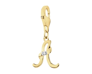 Zawieszka charms z żółtego złota z diamentem - litera A - 0,004 ct - próba 375