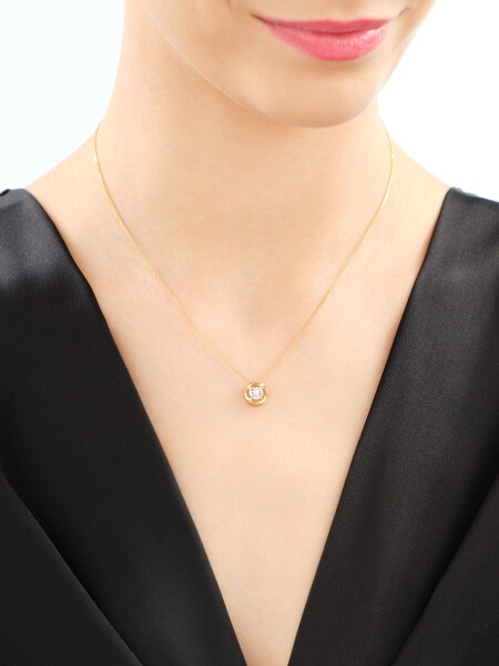 Naszyjnik z żółtego i białego złota z brylantem - 0,05 ct - próba 375