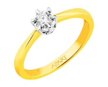 14ct Yellow Gold, White Gold Ring with Diamond 0,18 ct - fineness 14 K
