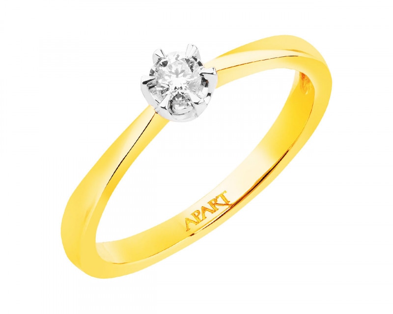 14ct Yellow Gold, White Gold Ring with Diamond 0,08 ct - fineness 14 K
