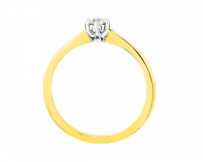 14ct Yellow Gold, White Gold Ring with Diamond 0,08 ct - fineness 14 K