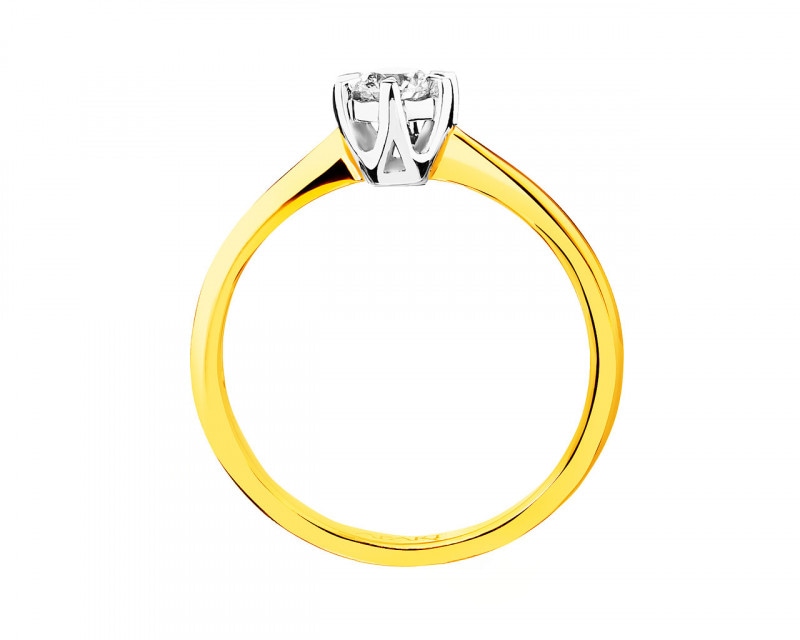 14ct Yellow Gold, White Gold Ring with Diamond 0,15 ct - fineness 14 K