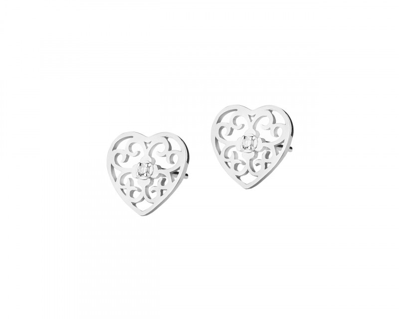 9ct White Gold Earrings with Diamonds 0,01 ct - fineness 9 K
