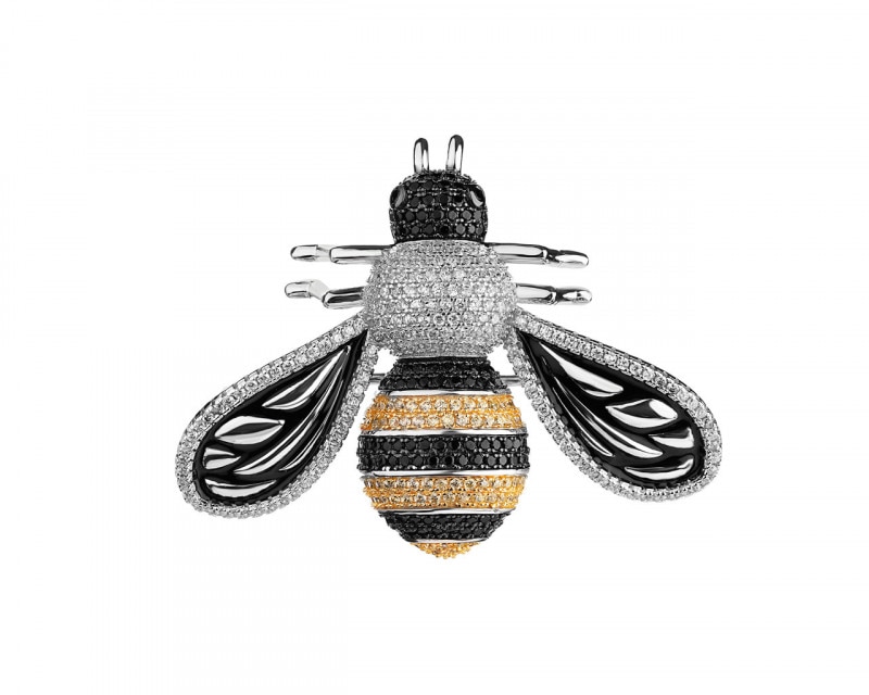 Brož - stříbný přívěsek se zirkony - včela