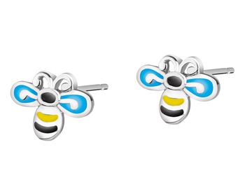 Rhodium Plated Silver Earrings - Bees