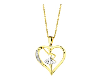 Přívěsek ze žlutého zlata s diamanty - baletka, srdce 0,01 ct - ryzost 585