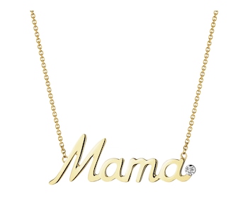 Naszyjnik z żółtego złota z diamentem - mama - 0,005 ct - próba 375