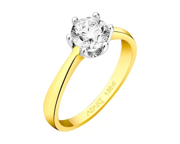 14ct Yellow Gold Ring with Diamond 1 ct - fineness 14 K