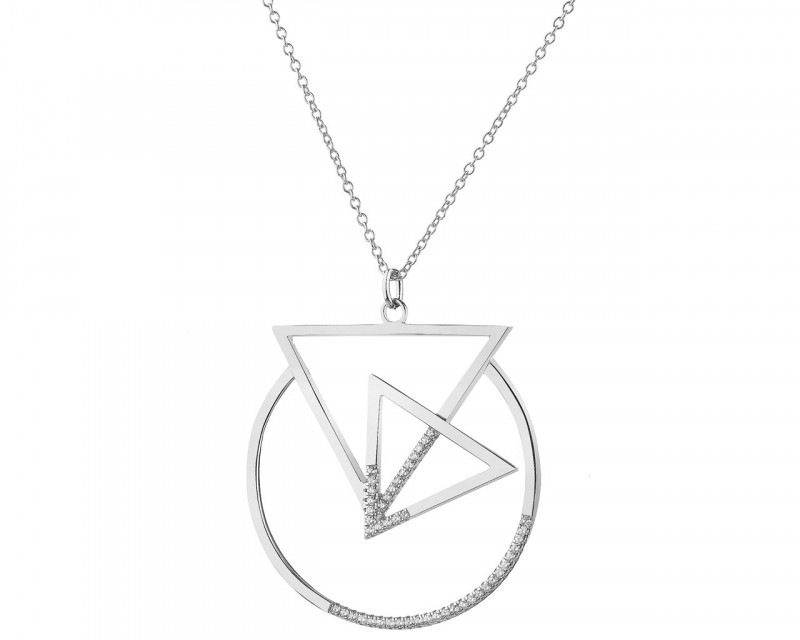 Naszyjnik srebrny z cyrkoniami - trójkąty, koło