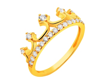 Złoty pierścionek z cyrkoniami - korona