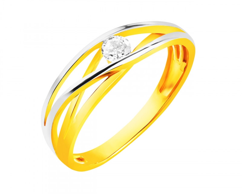 8ct Yellow Gold, White Gold Ring with Cubic Zirconia
