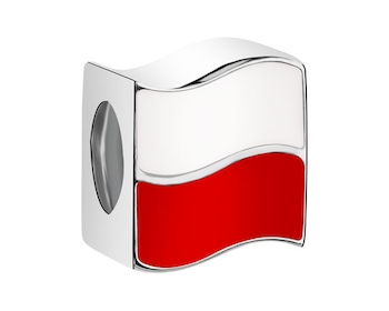 Zawieszka srebrna beads z emalią - flaga Polski