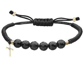 Bransoletka z diamentem, agatami i elementami żółtego złota - krzyż - próba 375