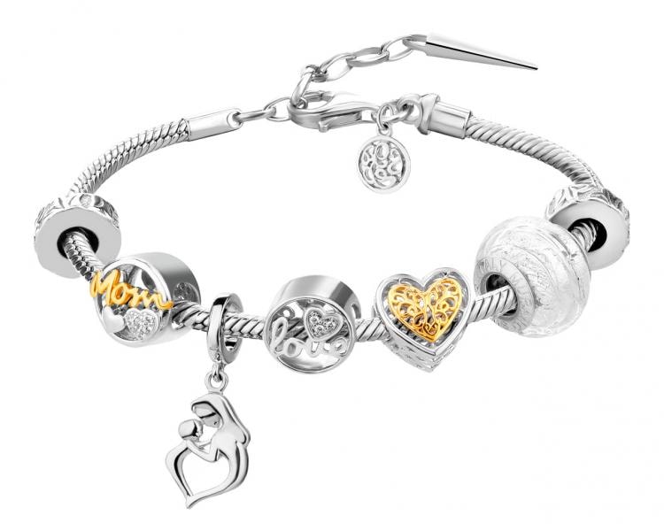 Rhodium-Plated Silver, Gold-Plated Silver Set with Cubic Zirconia