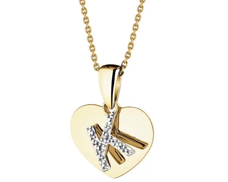 Yellow Gold Diamond Pendant - Heart, Letter K - 0,003 ct - fineness 9 K