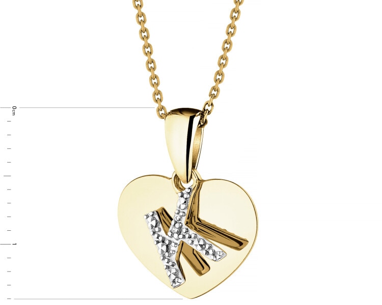 Yellow Gold Diamond Pendant - Heart, Letter K - 0,003 ct - fineness 9 K