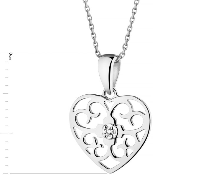 Zawieszka z białego złota z brylantem - serce - 0,008 ct - próba 375