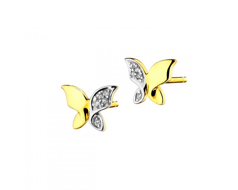 Yellow Gold Diamond Earrings - Butterflies 0,02 ct - fineness 9 K