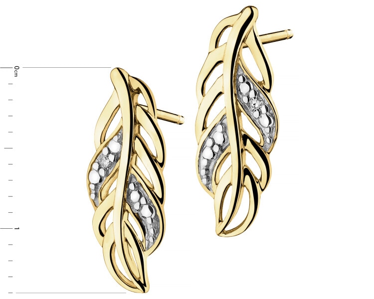 Yellow Godl Diamond Earrings - Feathers - 0,01 ct - fineness 9 K